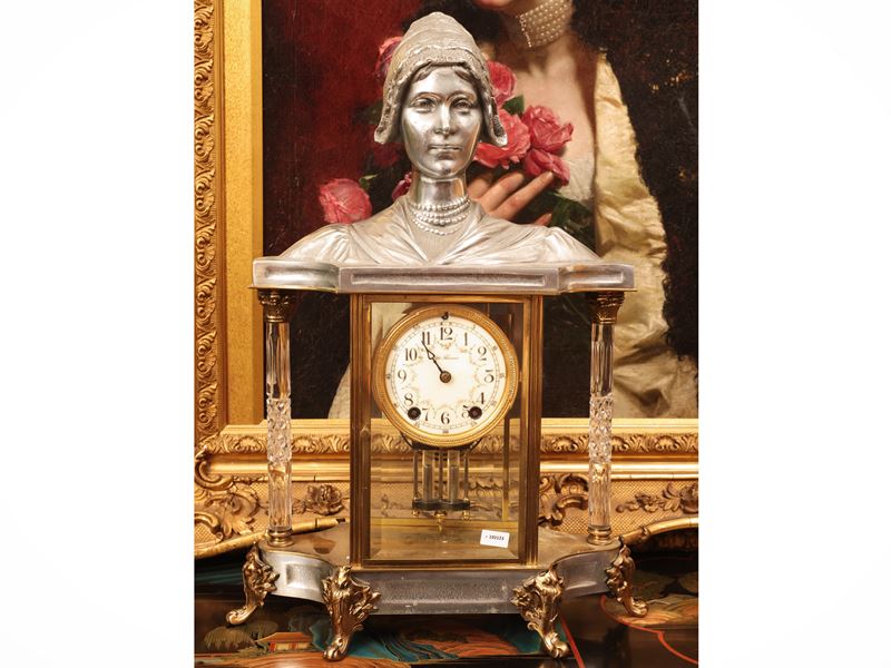 Seth Thomas, Orologio da tavolo Art Déco con busto di nobildonna