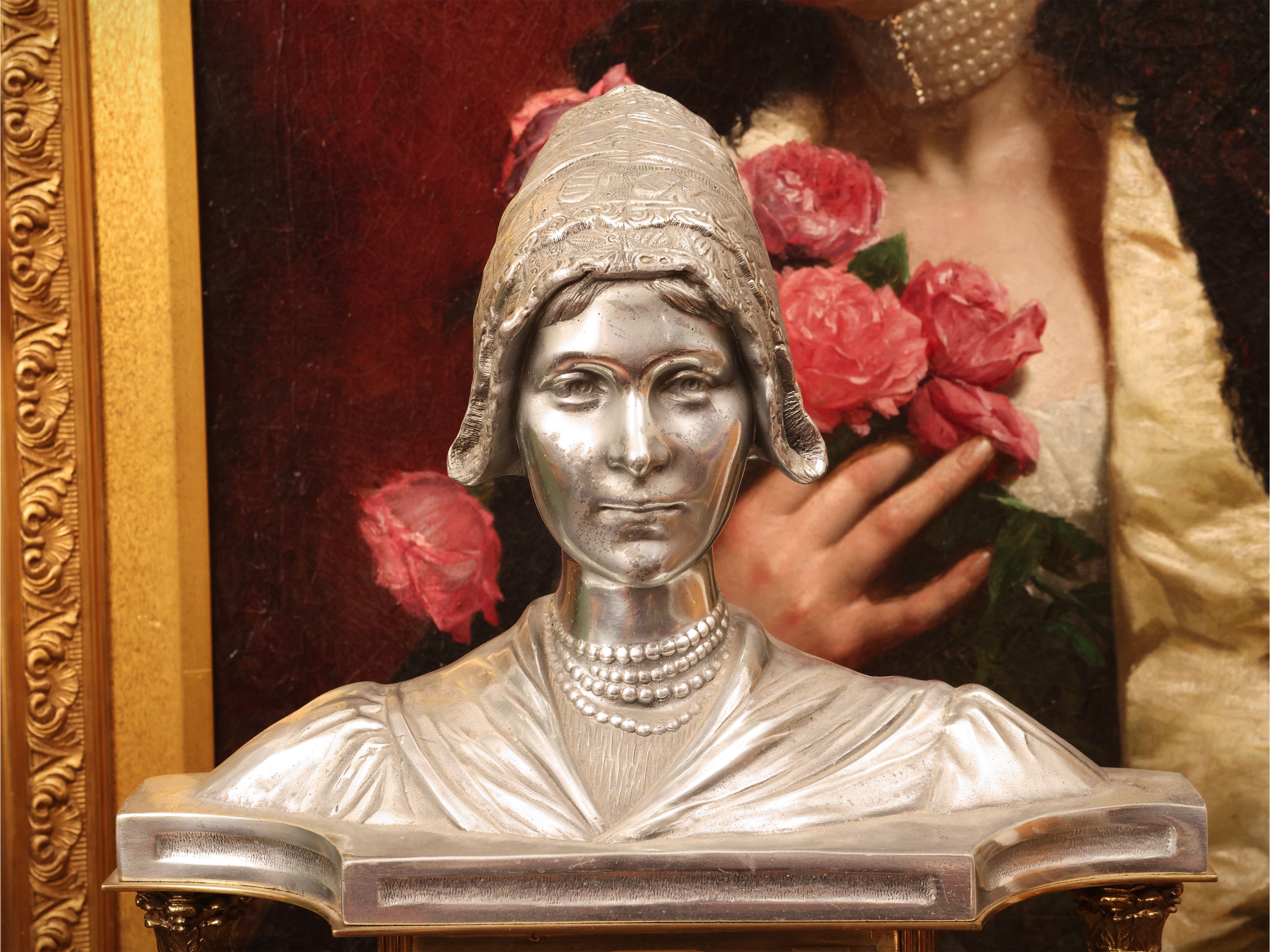 Seth Thomas, Orologio da tavolo Art Déco con busto di nobildonna