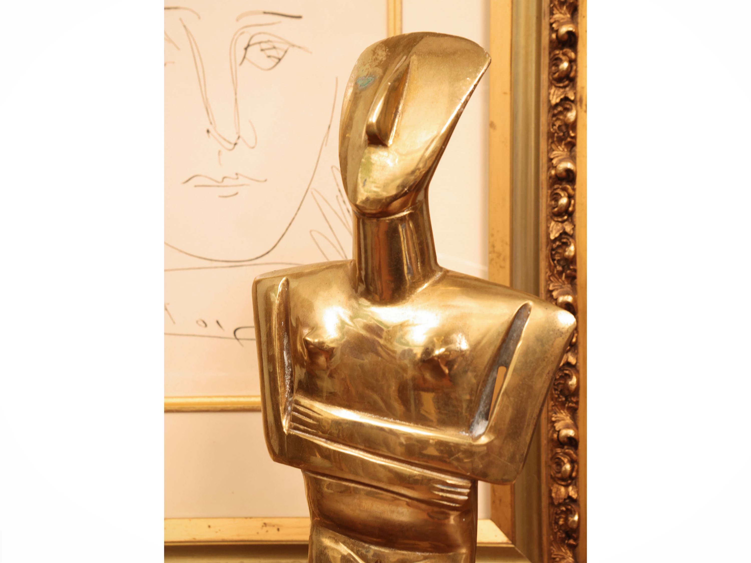 Figura in bronzo dorato, stile idoli dell’arte cicladica