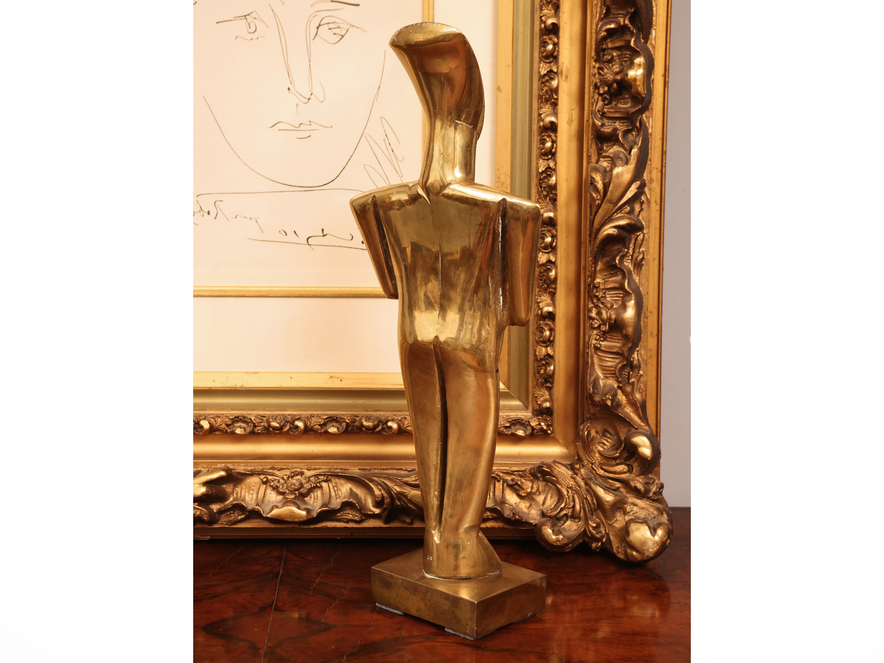 Figura in bronzo dorato, stile idoli dell’arte cicladica