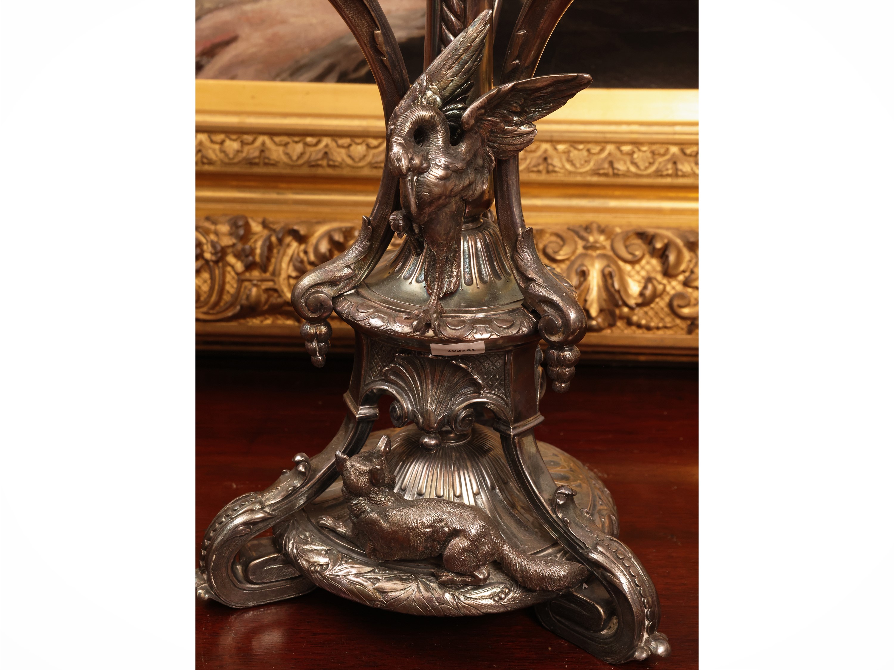 Candelabro a tre bracci portacandele, metallo argentato, stile Art Déco