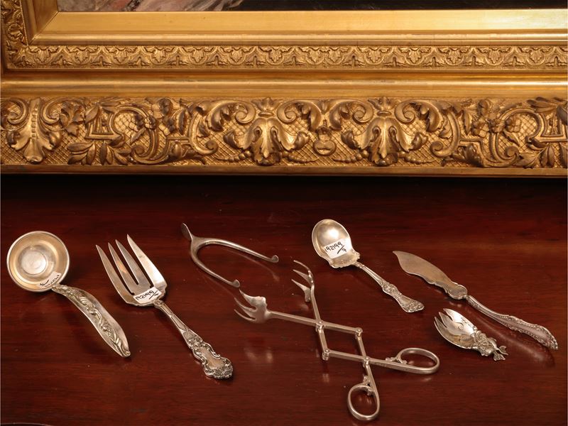Assortimento di posate in argento sterling, gr 330 (7 pezzi)
