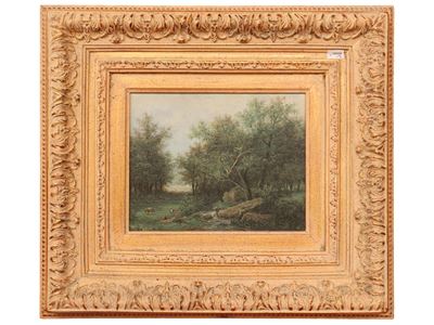 M. Irvin, Paesaggio marino con palme (olio su tela) e Paesaggio boschivo con armenti (olio su tel...