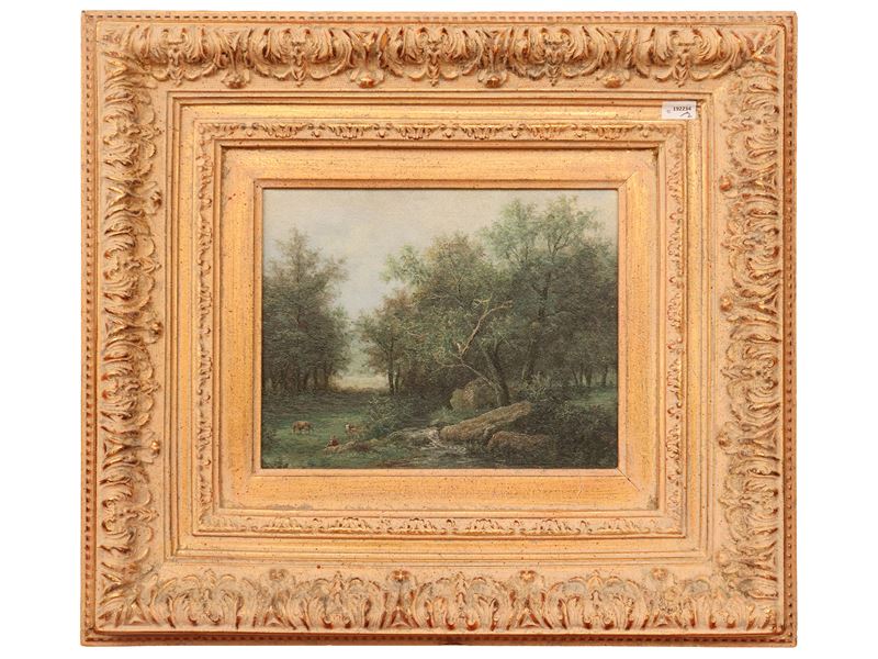 M. Irvin, Paesaggio marino con palme (olio su tela) e Paesaggio boschivo con armenti (olio su tel...