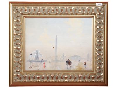 Vedute parigine, due dipinti a olio su tela (XX secolo), firma in cornice