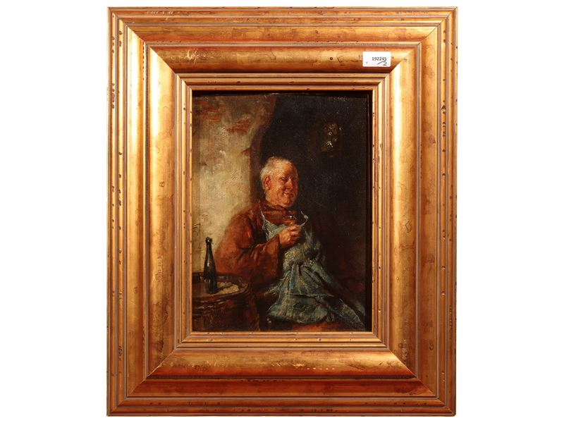 La degustazione, olio su tavoletta firmato, fine  XIX secolo, in cornice