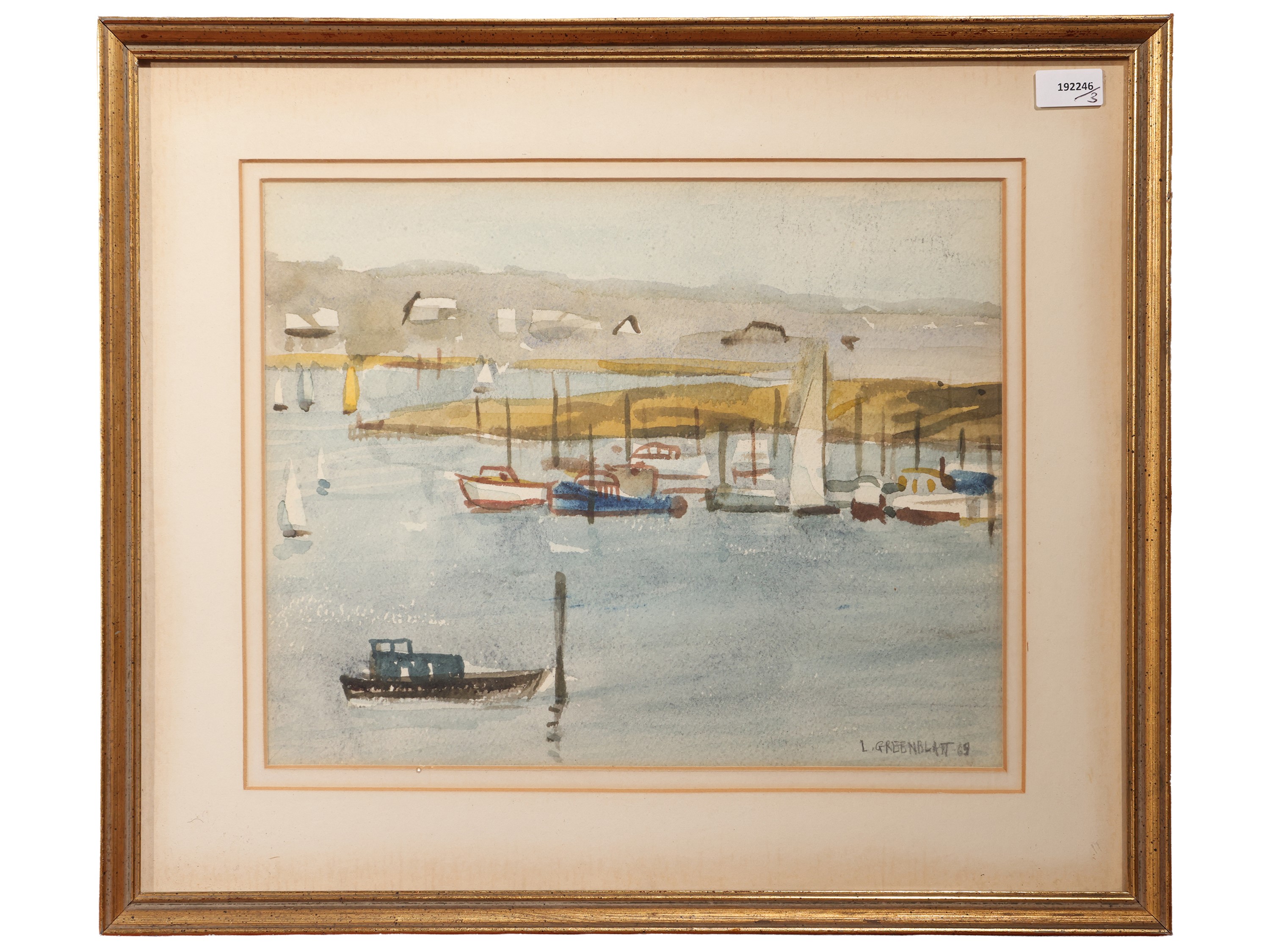 Emmet Fritz, Marina con barche e scorci urbani; acquerelli e tempera su carta (XX secolo)