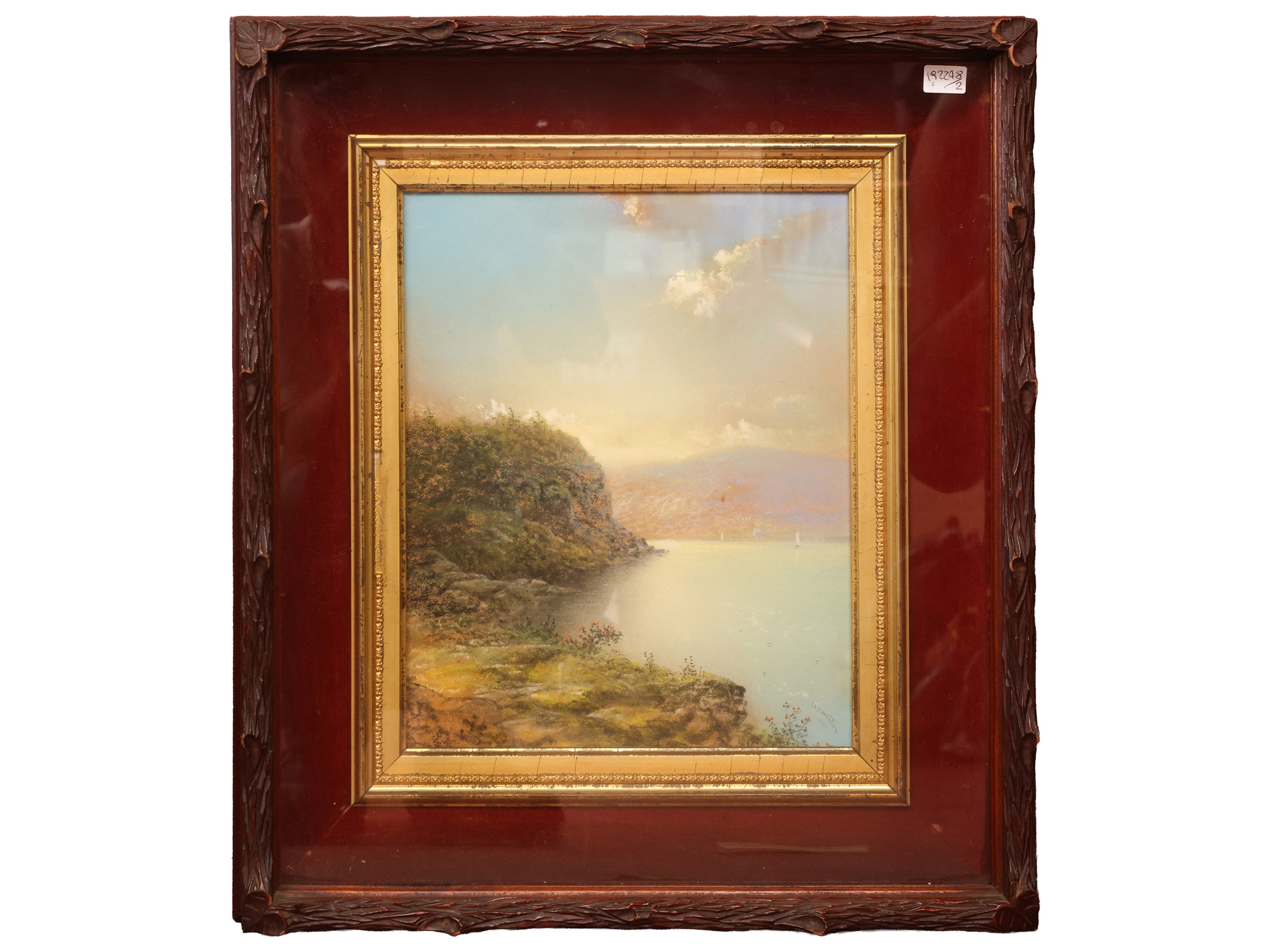 Natura morta e paesaggio lacustre, Fanciulla con cesto di fiori (olio su tela e tecnica mista su ...