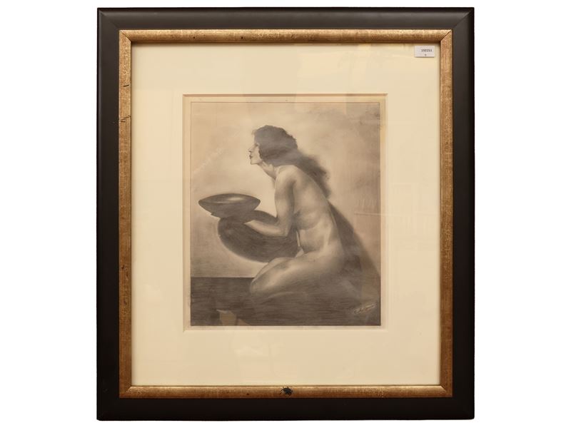 Nudo femminile, matita su carta, firmato