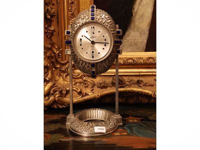 Schmid, Orologio da tavolo in metallo argentato in stile modernista, paste vitree blu cobalto