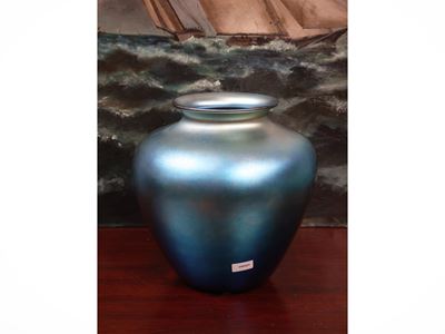 Vaso, vetro iridescente color pavone