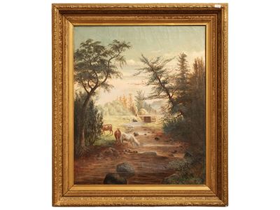 Paesaggio con armenti, olio su tela, fine XIX / inizio XX secolo