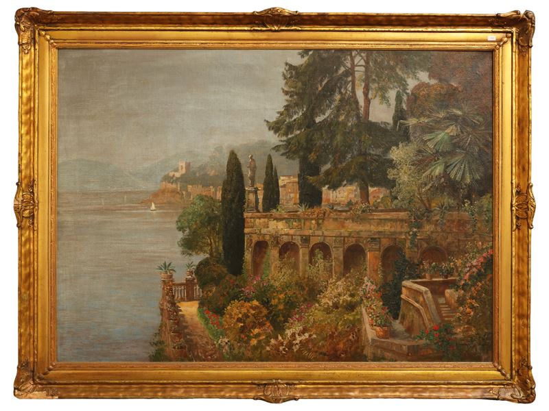 Alois Arnegger - Scorcio del Lago di Como, olio su tela