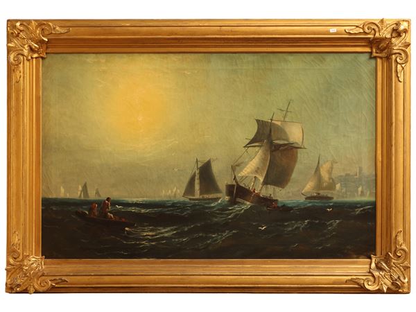 Scuola nord-europea del XIX/XX secolo - Marina con velieri