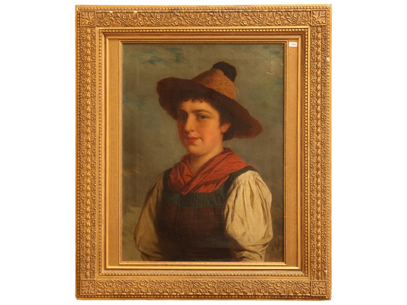 Josef Buche - Ritratto di ragazza tirolese, olio su tela