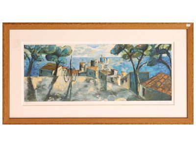 XX secolo, Paesaggi estivi, olio su tela e litografia firmati, in cornice
