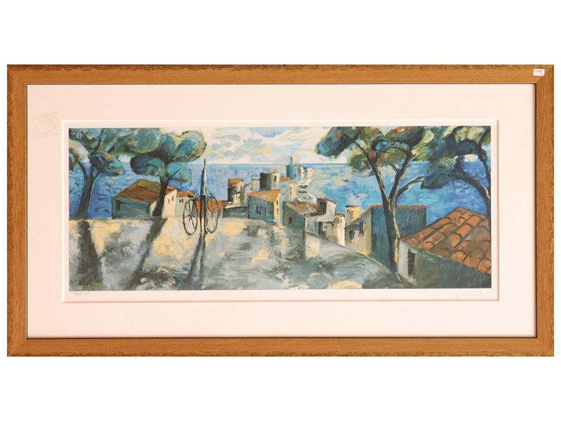 XX secolo, Paesaggi estivi, olio su tela e litografia firmati, in cornice