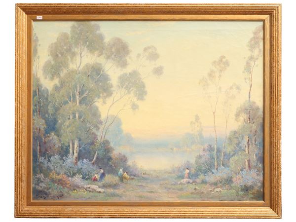 Alexis Matthew Podchernikoff : Lake landscape with characters  - Auction Renew in Style - Maison Bibelot - Casa d'Aste Firenze - Milano