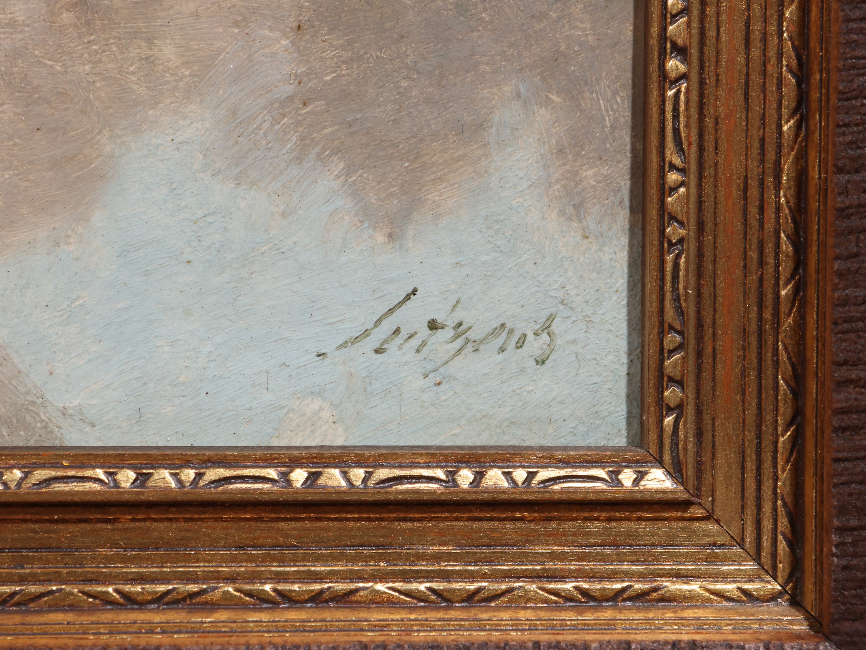 Lutyens, Amorini con festoni floreali (coppia) dipinti a olio su tela in cornice