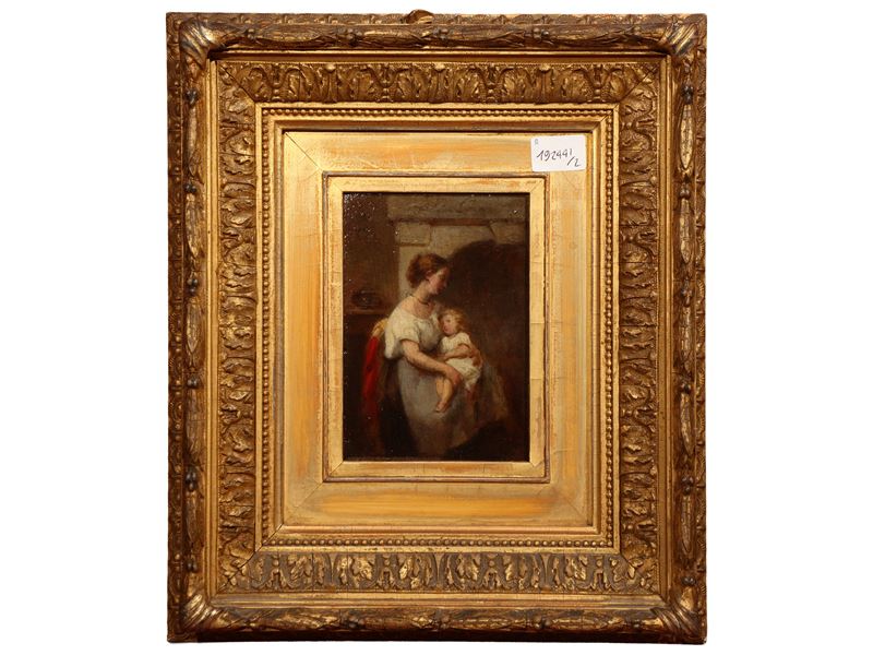 Veduta di Innsbruck (Maternità), olio su tavoletta, siglato e in cornice