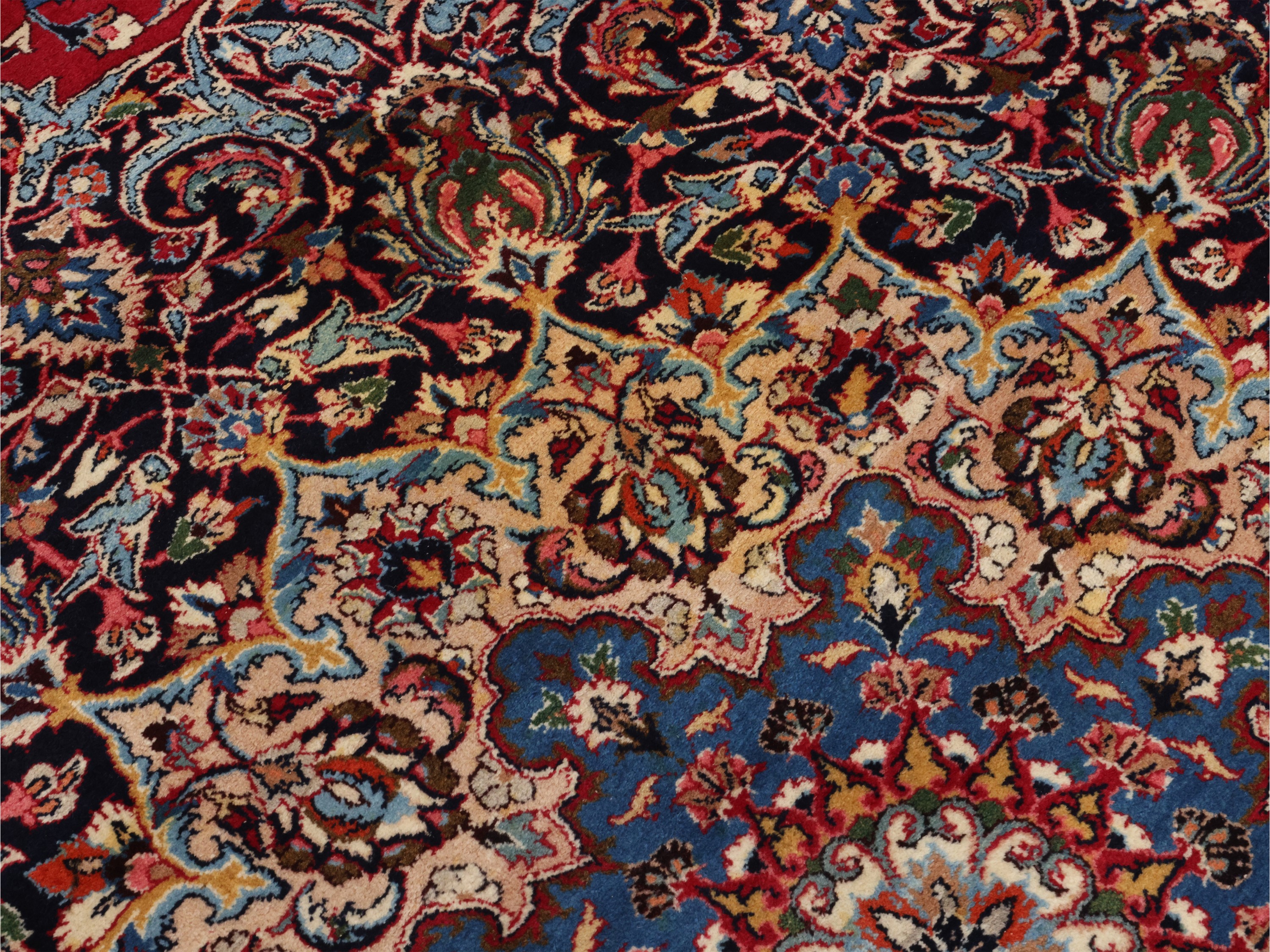 Tappeto persiano Mashad, grande formato con medaglione centrale e bordura blu