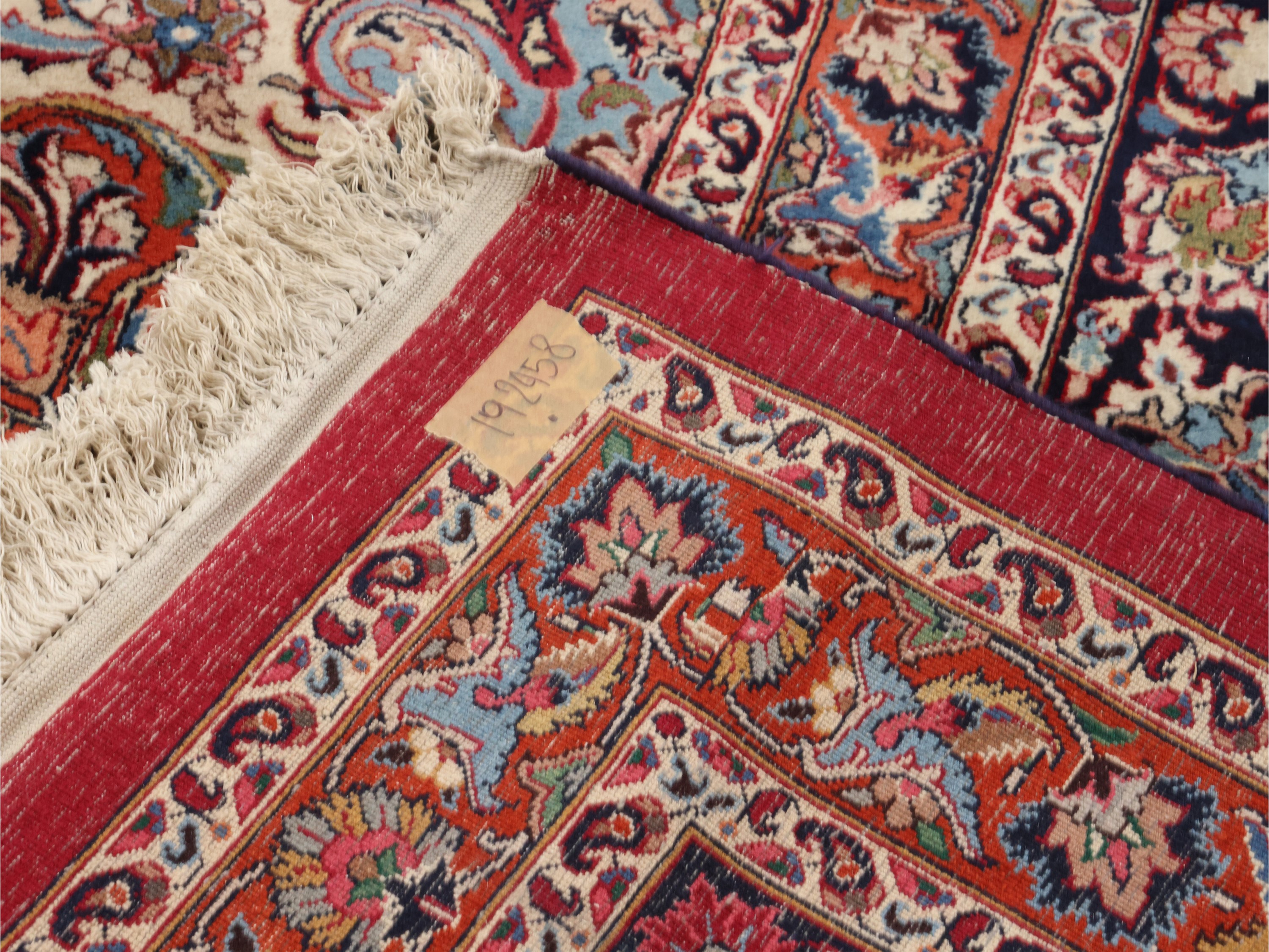 Tappeto persiano Mashad, grande formato con medaglione centrale e bordura blu