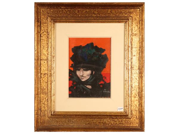 Fausto Maria Liberatore : Dama nera 1974  - Asta Arte Moderna e Contemporanea - Maison Bibelot - Casa d'Aste Firenze - Milano