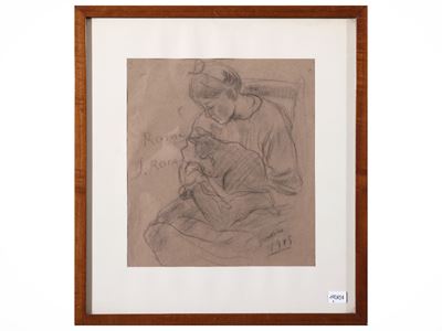 Donna seduta con gatto (1915) - matita su carta
