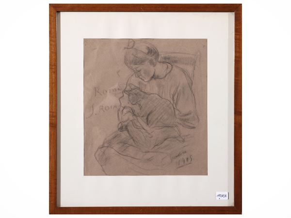 Armando Spadini : Donna seduta con gatto 1915  - Asta Toscana d'autore - Maison Bibelot - Casa d'Aste Firenze - Milano