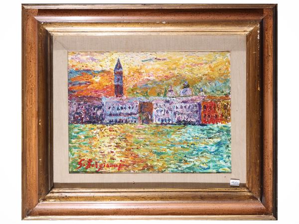 Guido Borgianni : Venezia al tramonto  - Asta Toscana d'autore - Maison Bibelot - Casa d'Aste Firenze - Milano