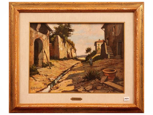 Glimpse of town with figure