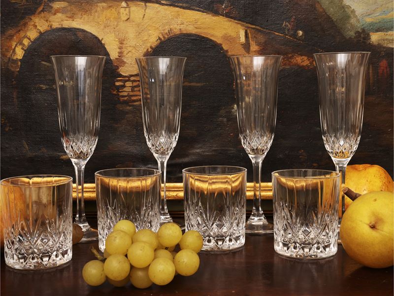 Cristallo molato, servizio da 24 pezzi (12 bicchieri da vino e 12 flûtes)