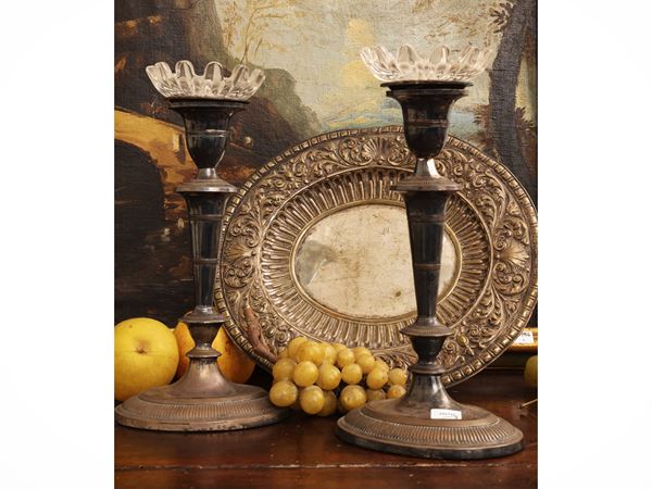 Set centrotavola in metallo argentato d'epoca