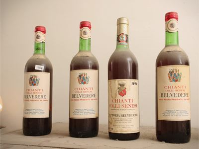Assortimento di vini d’epoca, nove bottiglie di Chianti Fattoria Belvedere (anni Settanta/Ottanta...