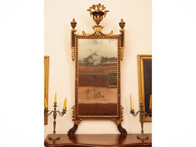 Specchiera a parete, cornice in legno intagliato dorato e laccato bruno, fine XVIII secolo