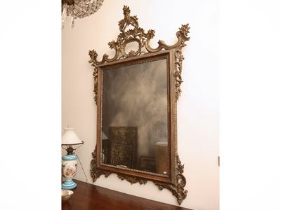 Grande specchiera in stile veneziano del XVIII secolo, legno intagliato e dorato