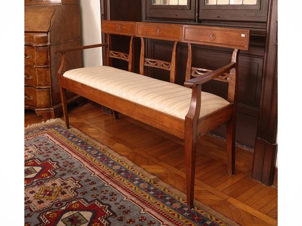 Carved walnut bench sofa