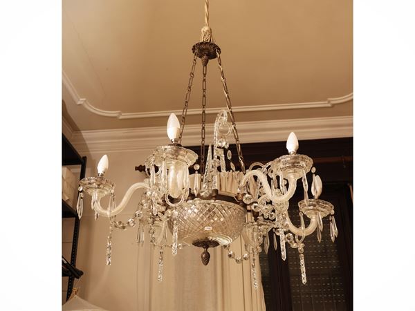Large bronze and crystal chandelier