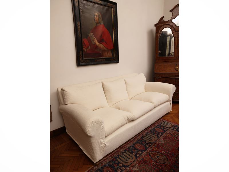 Divano a tre posti, rivestimento in cotone bianco sfoderabile