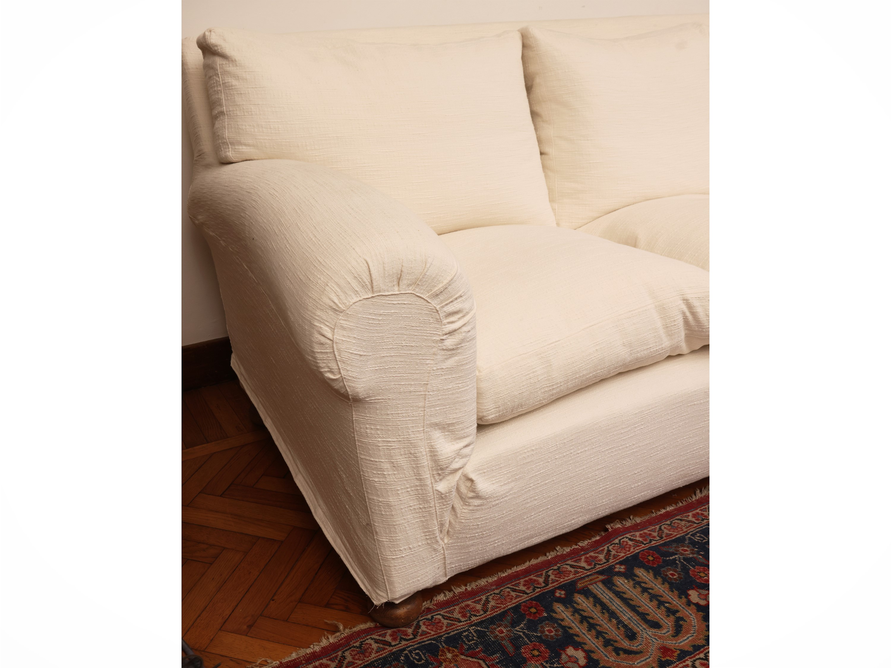 Divano a tre posti, rivestimento in cotone bianco sfoderabile