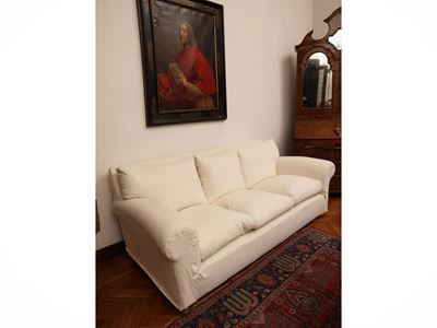 Divano a tre posti, rivestimento in cotone bianco sfoderabile