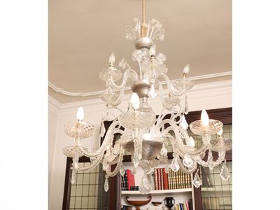 Murano, lumiera in cristallo incolore a quattordici fiamme, XX secolo