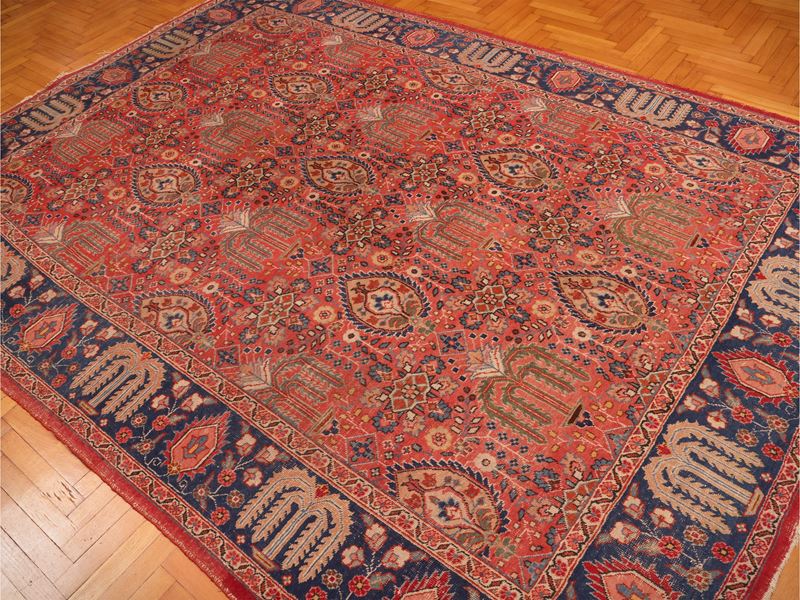 Tappeto persiano a fondo rosato, decorazione floreale in rapé, cm 282x210