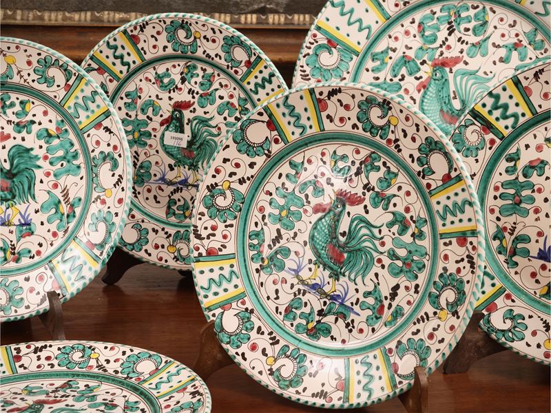 Miscellanea da tavola, porcellana e maiolica (antipastiera Meissen e servizio da dolce con elemen...
