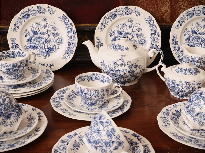 Wedgwood, Servizio da tè Windermere in terraglia, decorazione monocroma blu