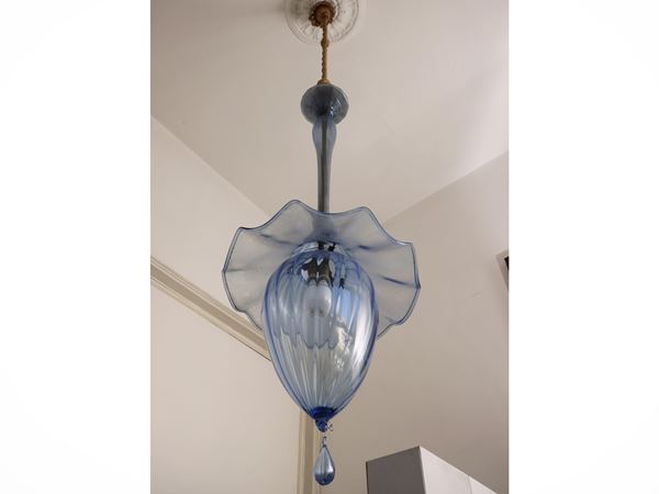 Coppia di lumiere in vetro azzurro