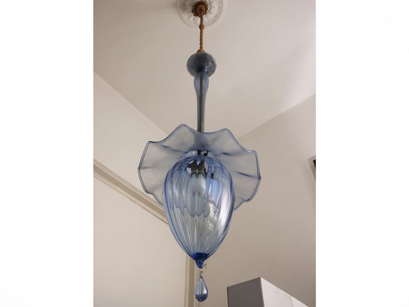 Murano, Coppia di lumiere in vetro azzurro (anni Trenta)
