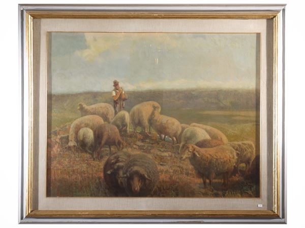 Shepherd with flock