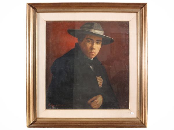 Carlo Guarnieri : Self-portrait with hat  - Auction Florentine Residences - Maison Bibelot - Casa d'Aste Firenze - Milano