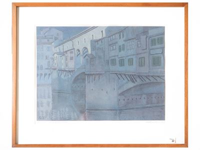Umberto Parilli, Incisione raffigurante Ponte Vecchio; Dino Villani, xilografie; R. Garrone, tecn...